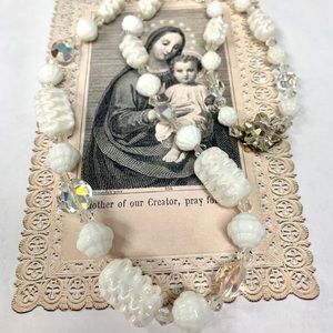 Vintage 1920s White Art Candy Murano Venetian Glass Beaded Necklace